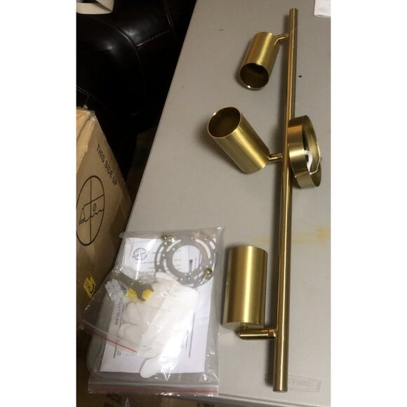 KCO Lighting Adjustable Track Lighting Fixture Brushed Brass 3-Light Gold - Picture 4 of 10